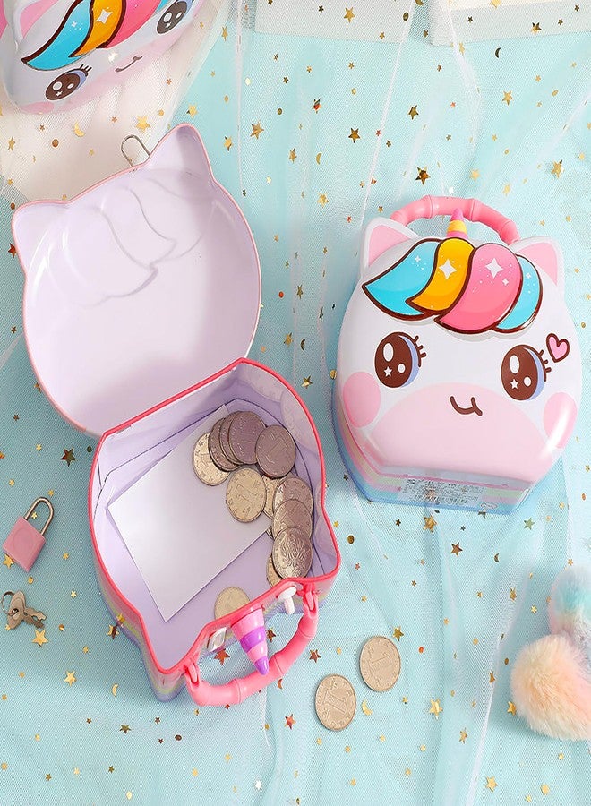 VGRASSP Unicorn Theme Metal Piggy Bank Toy for Kids - Cute Money Safe with Lock and 2 Keys - Gullak Coin Box Gift for Boys and Girls - Color As Per Stock - Image 4